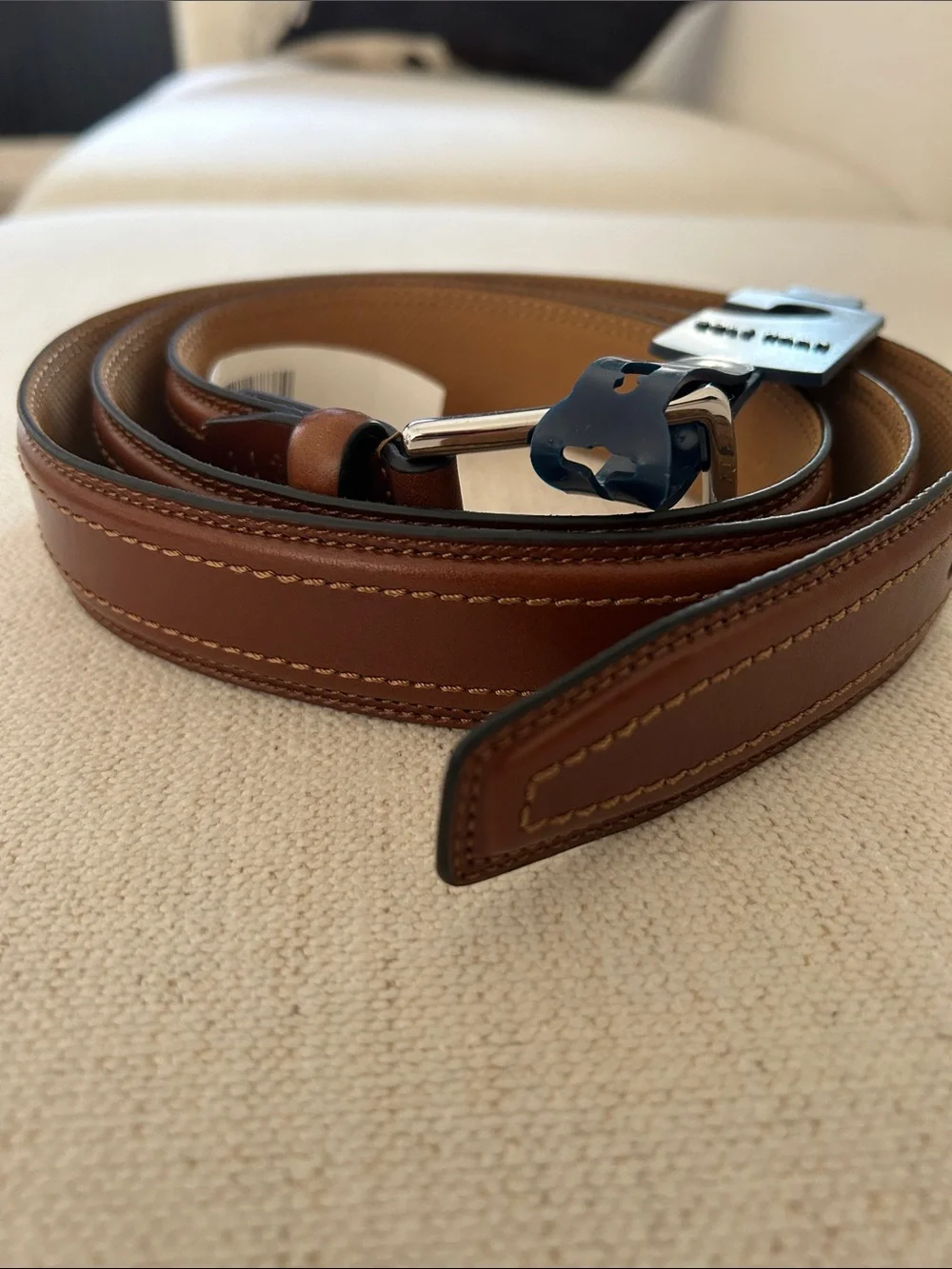 Cole Haan mens Stitched Leather Dress Belt Tan, size 44, NWT